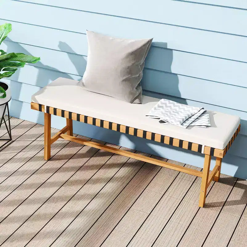 Banc d'extérieur Costway de 122 cm en bois d'acacia avec coussin d'assise rembourré épais, banc d'entrée