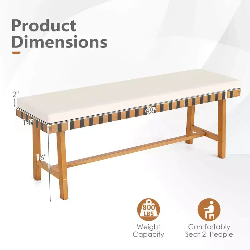 Banc d'extérieur Costway de 122 cm en bois d'acacia avec coussin d'assise rembourré épais, banc d'entrée