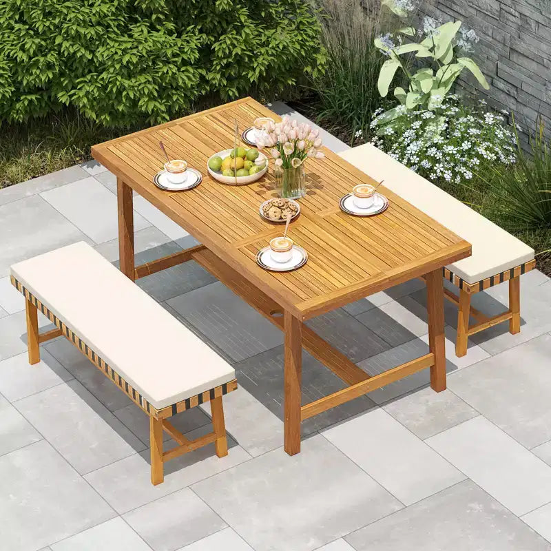 Banc d'extérieur Costway de 122 cm en bois d'acacia avec coussin d'assise rembourré épais, banc d'entrée
