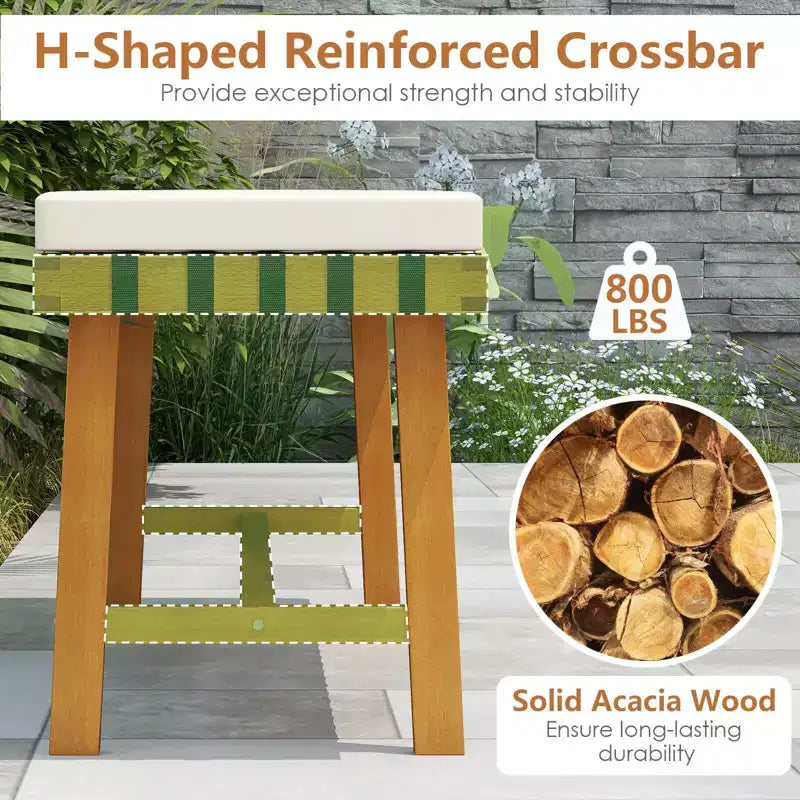 Banc d'extérieur Costway de 122 cm en bois d'acacia avec coussin d'assise rembourré épais, banc d'entrée