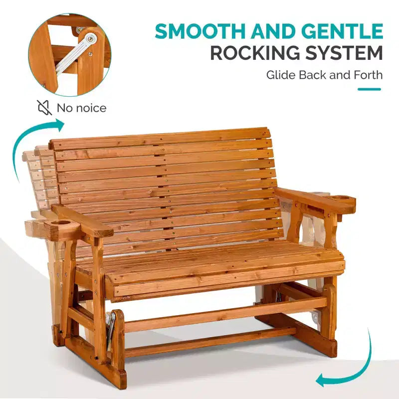 Karl Home | Banc-balançoire de patio en bois massif de 48 po avec porte-gobelet