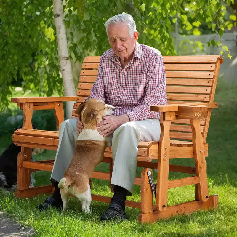 Karl Home | Banc-balançoire de patio en bois massif de 48 po avec porte-gobelet