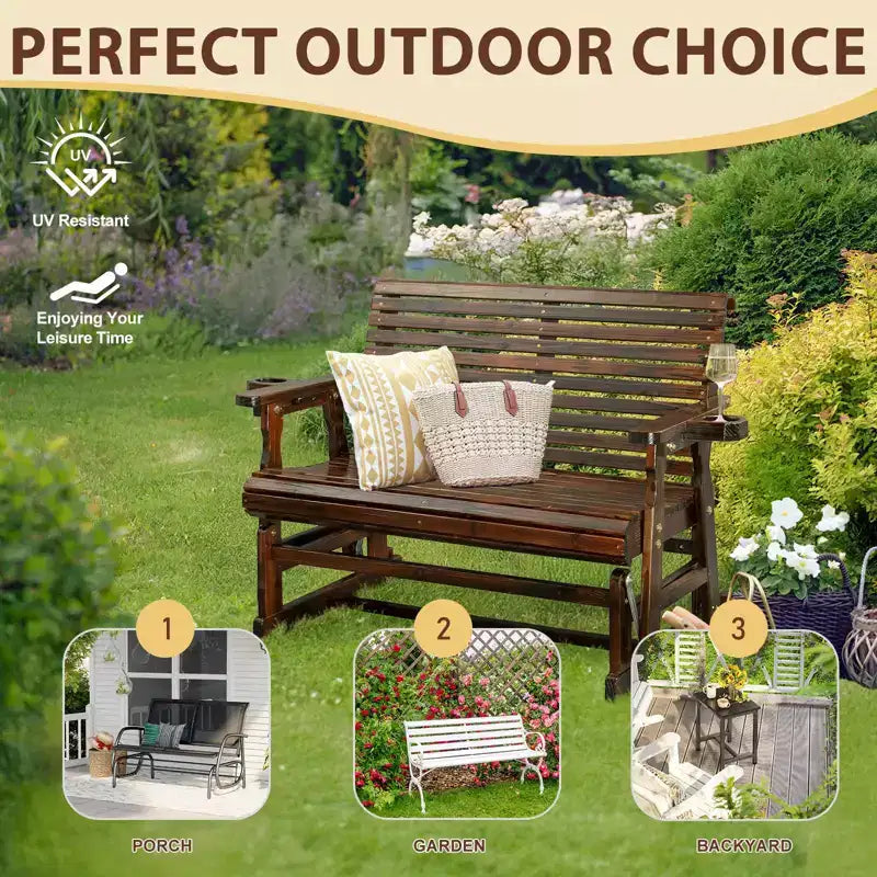 Karl Home | Banc-balançoire de patio en bois massif de 48 po avec porte-gobelet