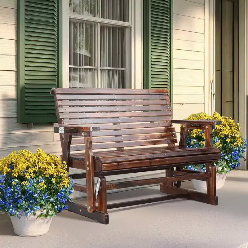 Karl Home | Banc-balançoire de patio en bois massif de 48 po avec porte-gobelet