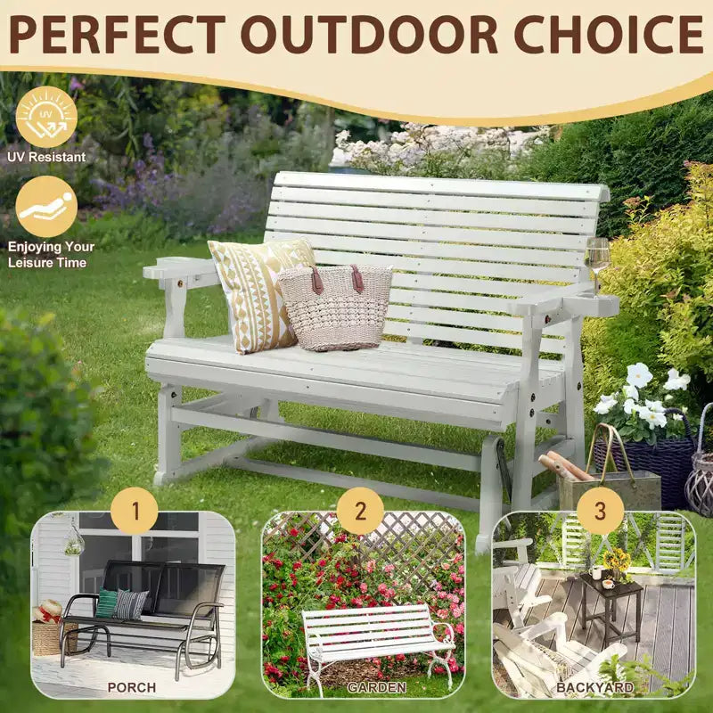 Karl Home | Banc-balançoire de patio en bois massif de 48 po avec porte-gobelet