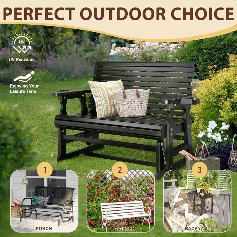 Karl Home | Banc-balançoire de patio en bois massif de 48 po avec porte-gobelet