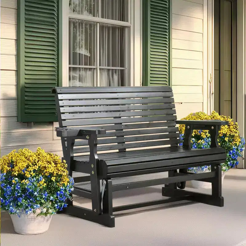 Karl Home | Banc-balançoire de patio en bois massif de 48 po avec porte-gobelet