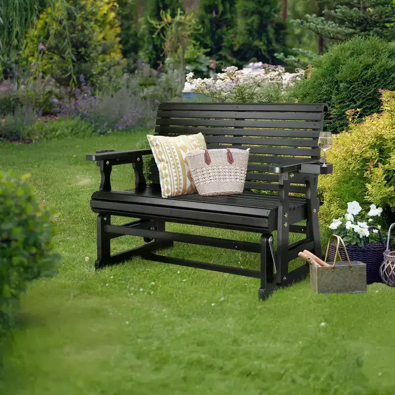 Karl Home | Banc-balançoire de patio en bois massif de 48 po avec porte-gobelet
