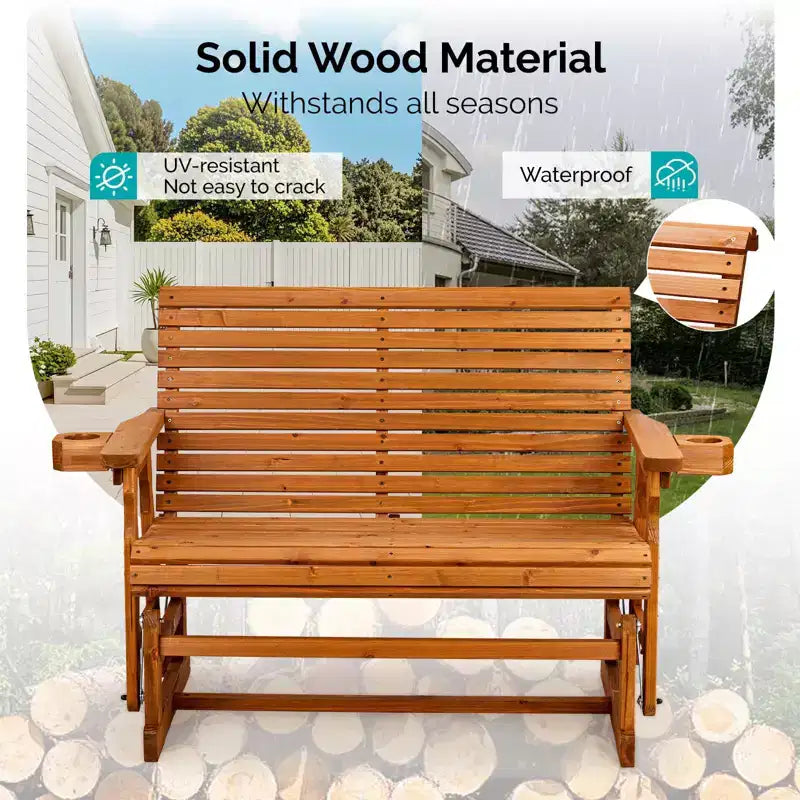 Karl Home | Banc-balançoire de patio en bois massif de 48 po avec porte-gobelet