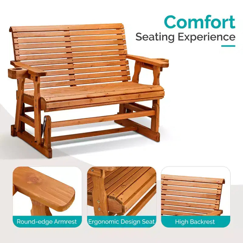 Karl Home | Banc-balançoire de patio en bois massif de 48 po avec porte-gobelet