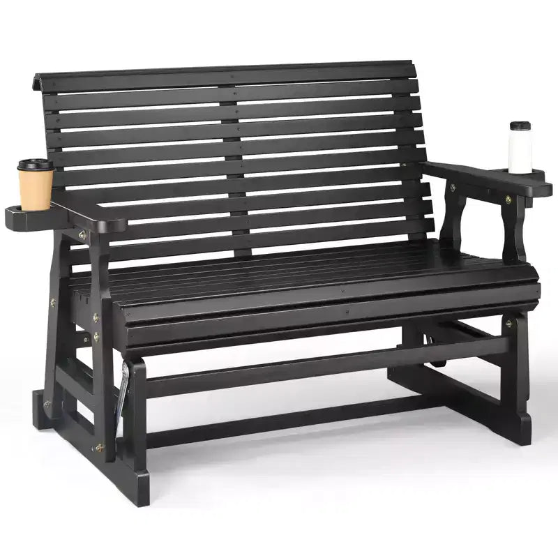 Karl Home | 48 in. Solid Wood Patio Glider Bench with Cup Holder
