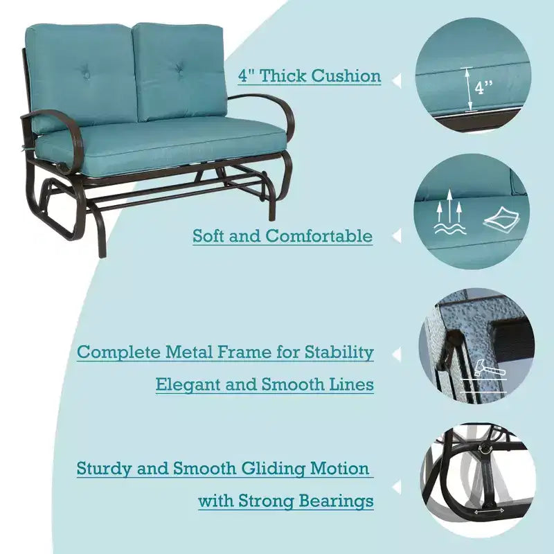 Banc planeur de patio Kozyard Cozy – Causeuse à bascule d'extérieur avec un cadre robuste et des sièges rembourrés confortables, parfaite pour le patio ou le porche.