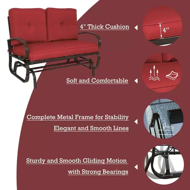 Banc planeur de patio Kozyard Cozy – Causeuse à bascule d'extérieur avec un cadre robuste et des sièges rembourrés confortables, parfaite pour le patio ou le porche.