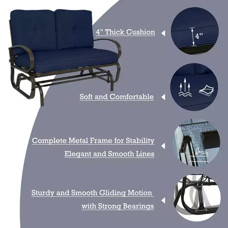 Banc planeur de patio Kozyard Cozy – Causeuse à bascule d'extérieur avec un cadre robuste et des sièges rembourrés confortables, parfaite pour le patio ou le porche.