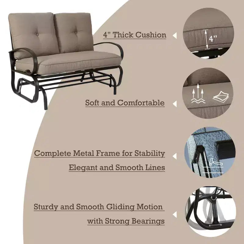 Banc planeur de patio Kozyard Cozy – Causeuse à bascule d'extérieur avec un cadre robuste et des sièges rembourrés confortables, parfaite pour le patio ou le porche.