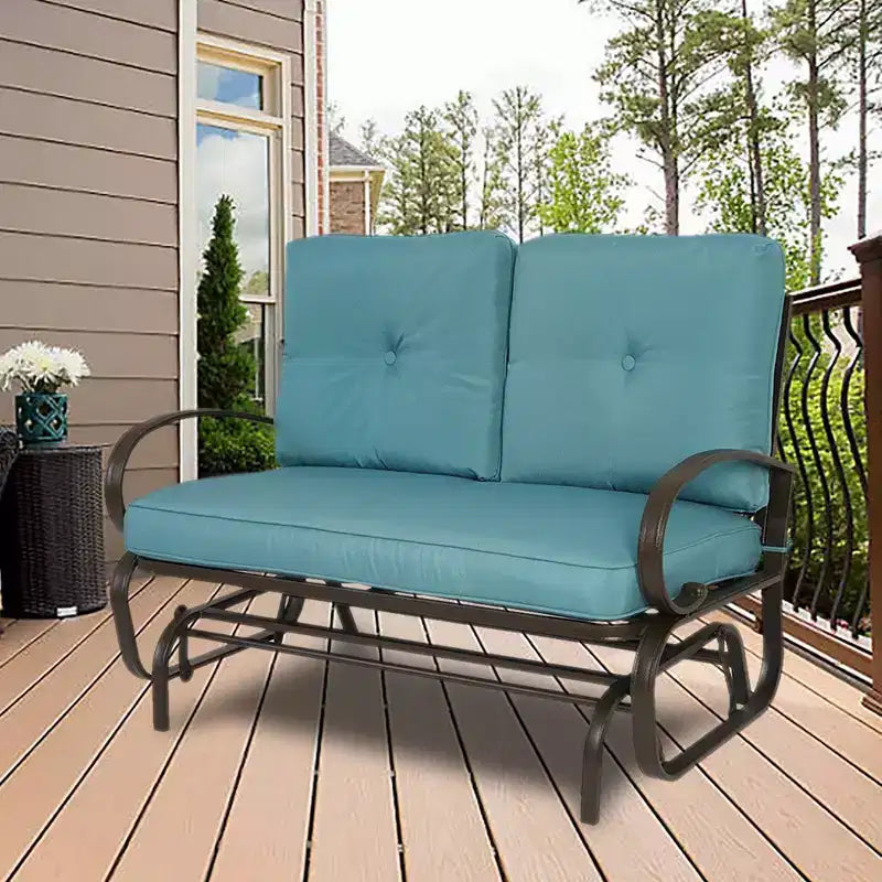 Banc planeur de patio Kozyard Cozy – Causeuse à bascule d'extérieur avec un cadre robuste et des sièges rembourrés confortables, parfaite pour le patio ou le porche.