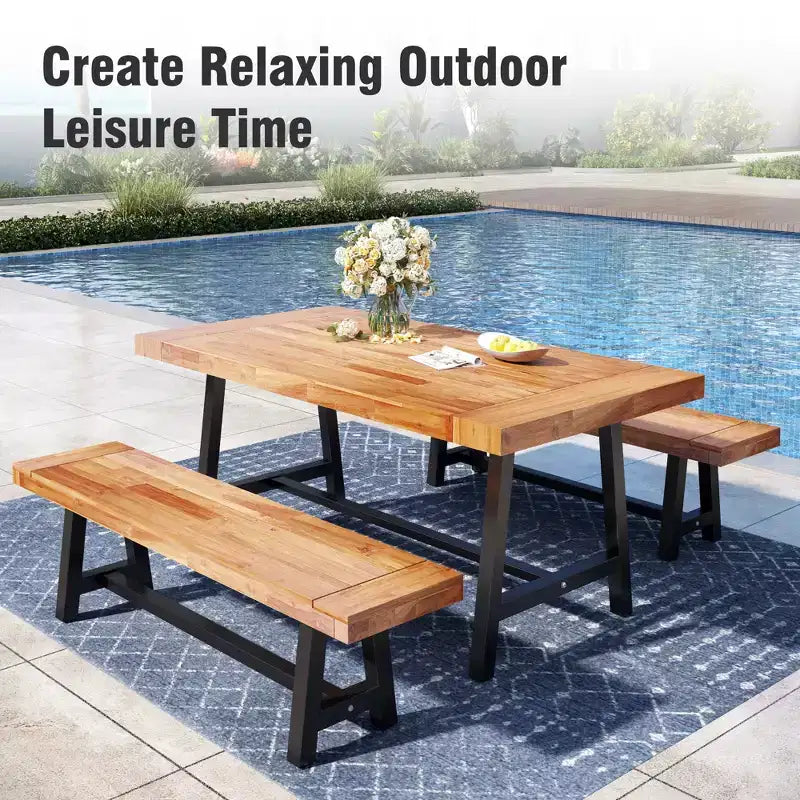 Banc long et étroit en acacia, sans dossier, résistant aux intempéries, pour patio ou jardin, par Captiva Designs