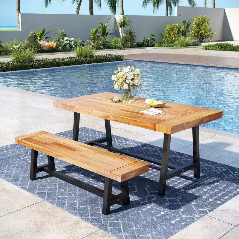 Banc long et étroit en acacia, sans dossier, résistant aux intempéries, pour patio ou jardin, par Captiva Designs