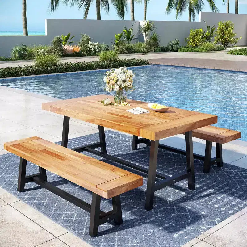 Banc long et étroit en acacia, sans dossier, résistant aux intempéries, pour patio ou jardin, par Captiva Designs