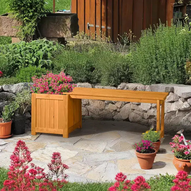 Banc d'extérieur en bois VINGLI avec jardinières, banc de porche 2-en-1 toutes saisons, jardinière surélevée ouverte, pour balcon, patio (1 bac)