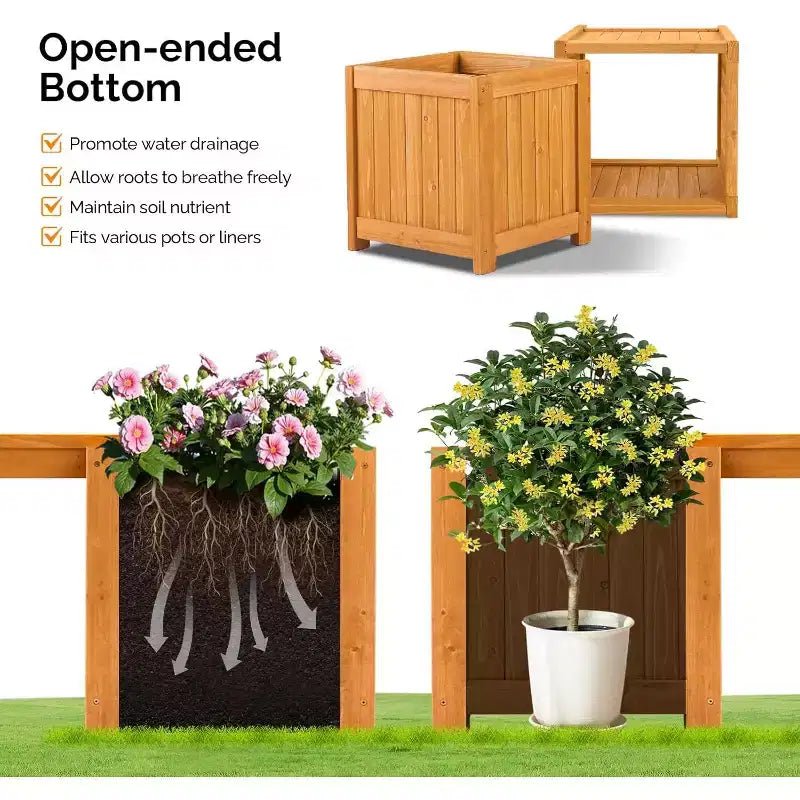 Banc d'extérieur en bois VINGLI avec jardinières, banc de porche 2-en-1 toutes saisons, jardinière surélevée ouverte, pour balcon, patio (1 bac)