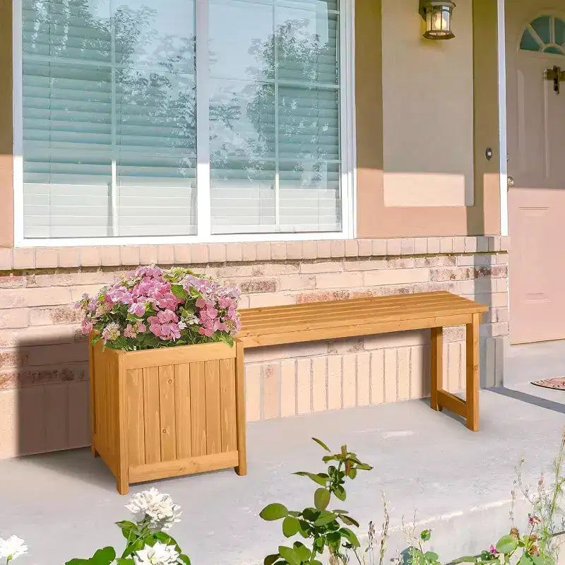 Banc d'extérieur en bois VINGLI avec jardinières, banc de porche 2-en-1 toutes saisons, jardinière surélevée ouverte, pour balcon, patio (1 bac)