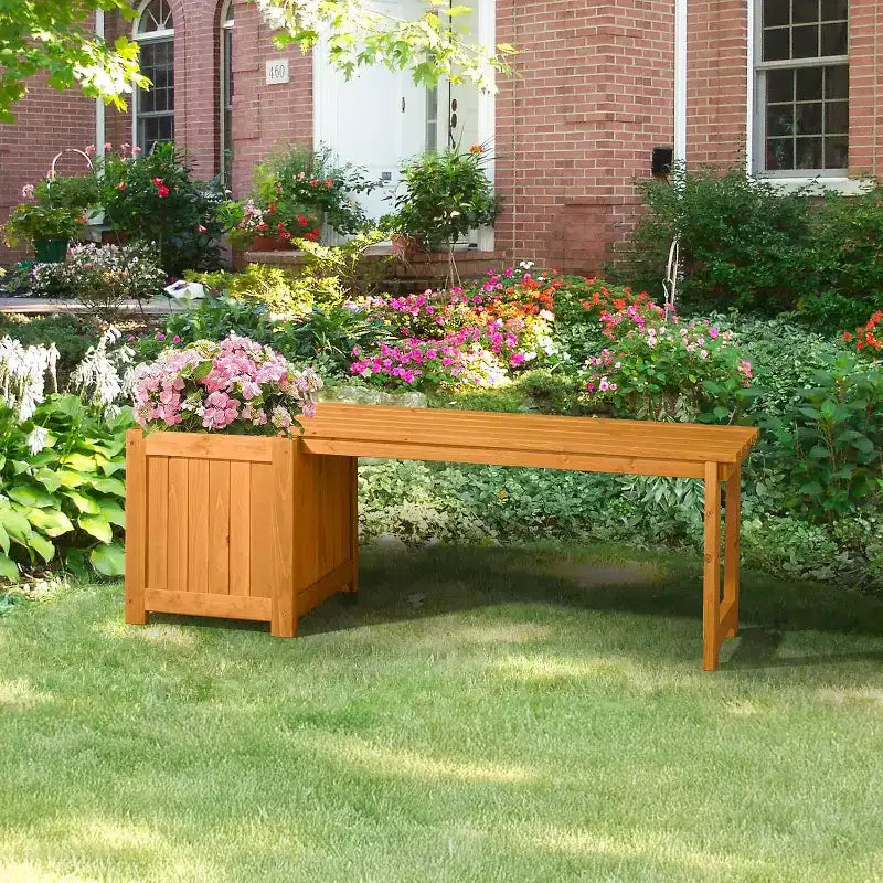 Banc d'extérieur en bois VINGLI avec jardinières, banc de porche 2-en-1 toutes saisons, jardinière surélevée ouverte, pour balcon, patio (1 bac)
