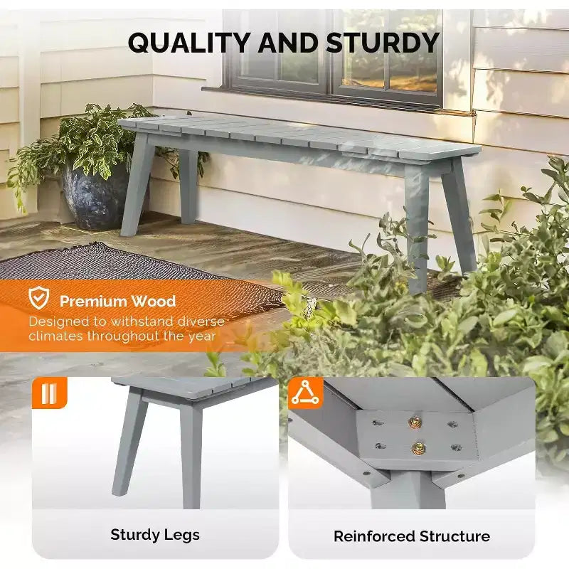 Banc en bois d'extérieur VINGLI, banc de salle à manger sans dossier pour 2 personnes de 45 pouces, banc de patio extérieur résistant aux intempéries pour véranda, entrée, jardin (1, Gris)