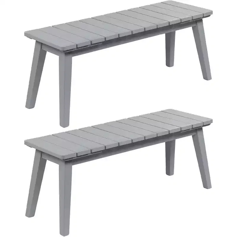 VINGLI Outdoor Wooden Bench, 45 2-Person Backless Dining Bench Set of 2, Weatherproof Outdoor Patio Bench for Porch Entryway Garden (2, Gray)