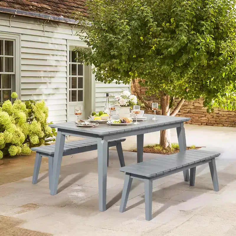 VINGLI Banc en bois d'extérieur, 45 bancs de salle à manger sans dossier pour 2 personnes, lot de 2, banc de patio extérieur résistant aux intempéries pour véranda, entrée, jardin (2, gris)