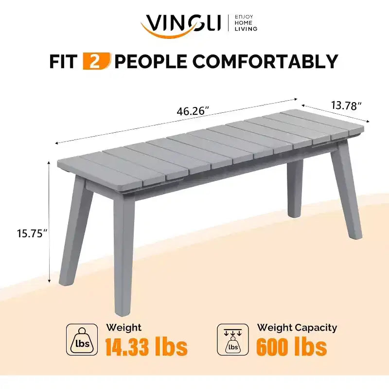 VINGLI Banc en bois d'extérieur, 45 bancs de salle à manger sans dossier pour 2 personnes, lot de 2, banc de patio extérieur résistant aux intempéries pour véranda, entrée, jardin (2, gris)