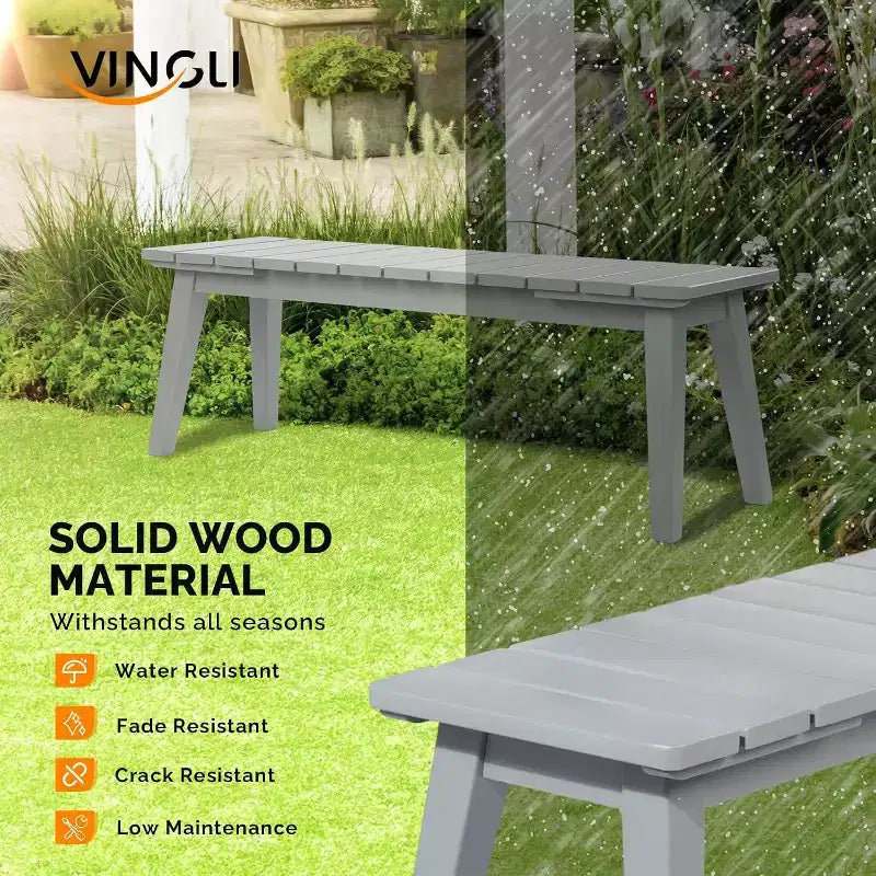 VINGLI Banc en bois d'extérieur, 45 bancs de salle à manger sans dossier pour 2 personnes, lot de 2, banc de patio extérieur résistant aux intempéries pour véranda, entrée, jardin (2, gris)