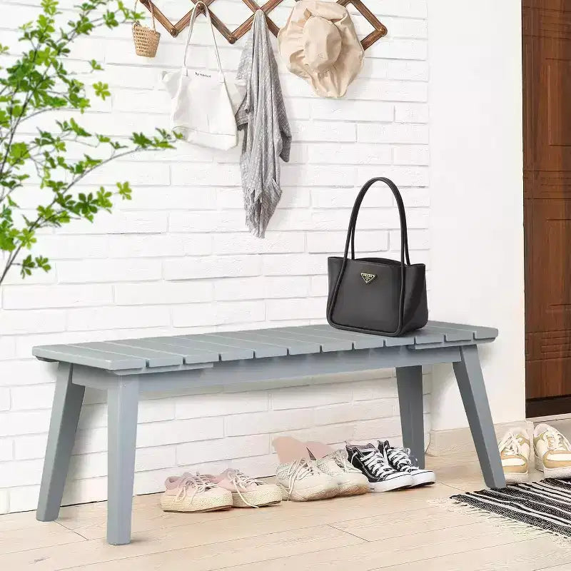 VINGLI Banc en bois d'extérieur, 45 bancs de salle à manger sans dossier pour 2 personnes, lot de 2, banc de patio extérieur résistant aux intempéries pour véranda, entrée, jardin (2, gris)