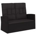 vidaXL Outdoor Loveseat Rattan Garden Bench with Cushions Black Poly rattan