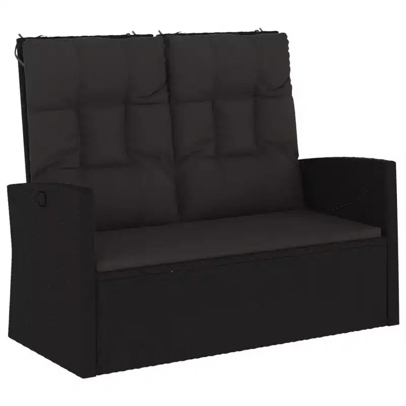 vidaXL Outdoor Loveseat Rattan Garden Bench with Cushions Black Poly rattan