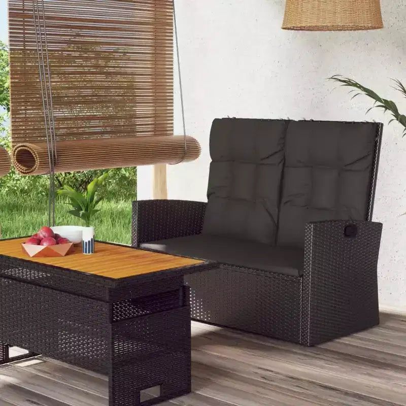 vidaXL Causeuse d'extérieur Banc de jardin en rotin avec coussins Noir Résine tressée