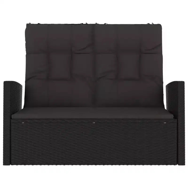 vidaXL Causeuse d'extérieur Banc de jardin en rotin avec coussins Noir Résine tressée
