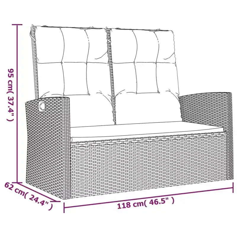 vidaXL Causeuse d'extérieur Banc de jardin en rotin avec coussins Noir Résine tressée