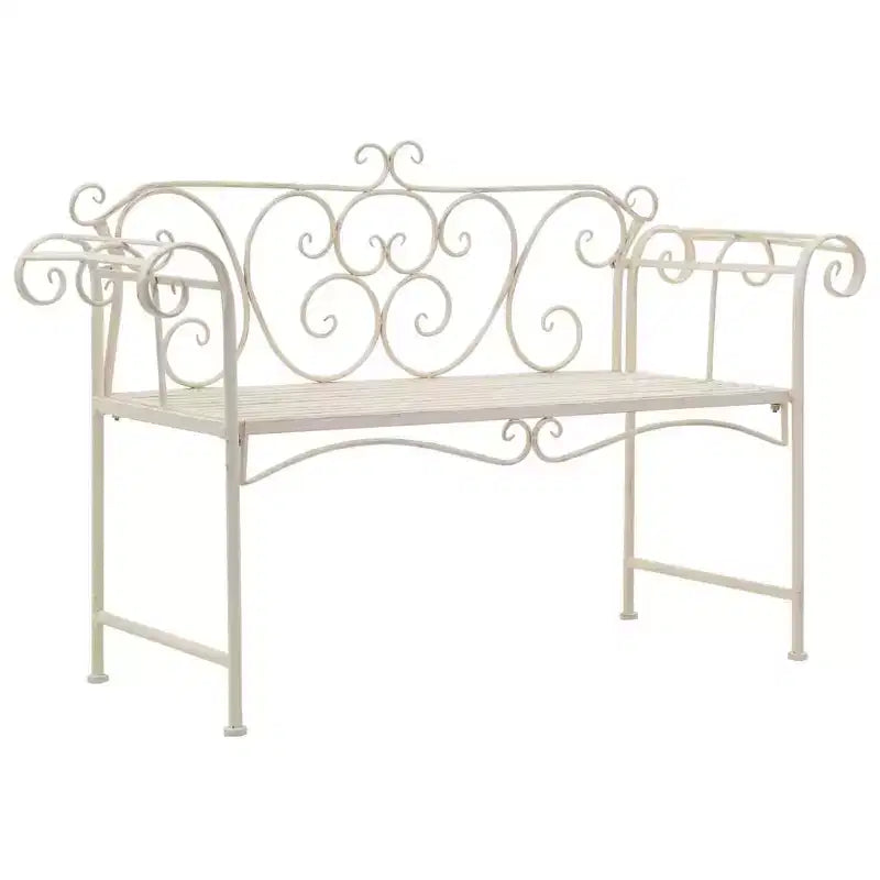 vidaXL Banc de jardin en métal à volutes Banc de jardin Chaise en métal Blanc antique