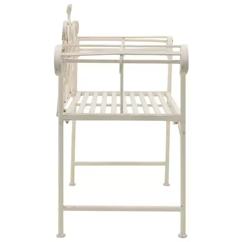 vidaXL Banc de jardin en métal à volutes Banc de jardin Chaise en métal Blanc antique