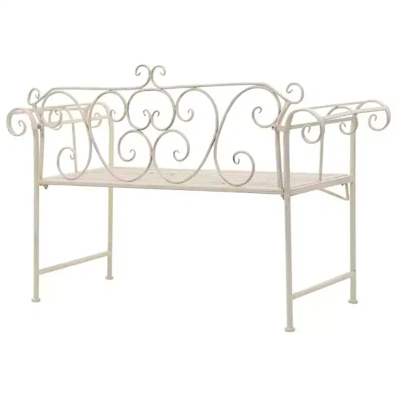 vidaXL Banc de jardin en métal à volutes Banc de jardin Chaise en métal Blanc antique
