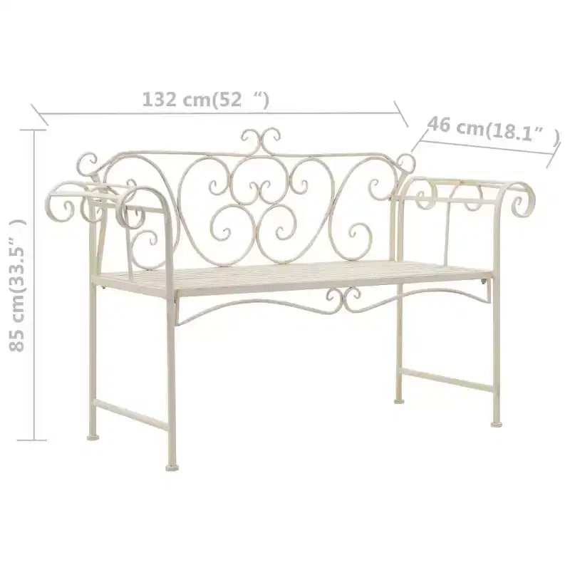 vidaXL Banc de jardin en métal à volutes Banc de jardin Chaise en métal Blanc antique