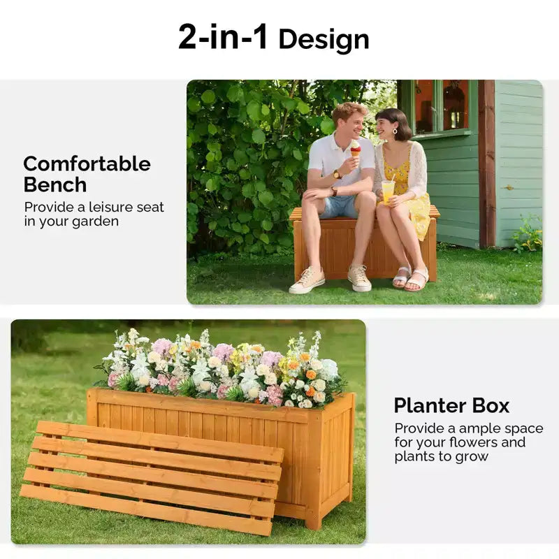 Karl Home | Banc d'extérieur 3-en-1 en bois massif avec potager surélevé