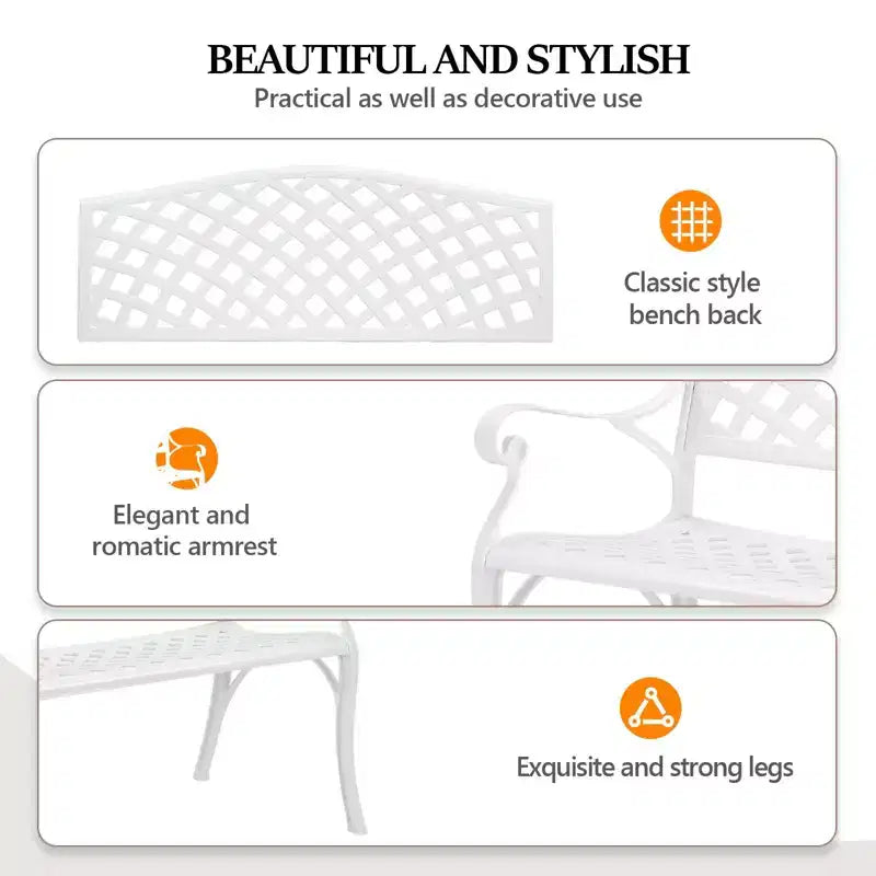 Karl Home | Banc d'extérieur en fonte d'aluminium blanc de 40,5 pouces