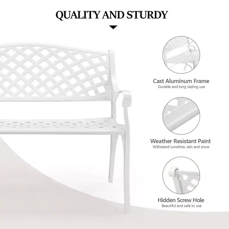 Karl Home | Banc d'extérieur en fonte d'aluminium blanc de 40,5 pouces