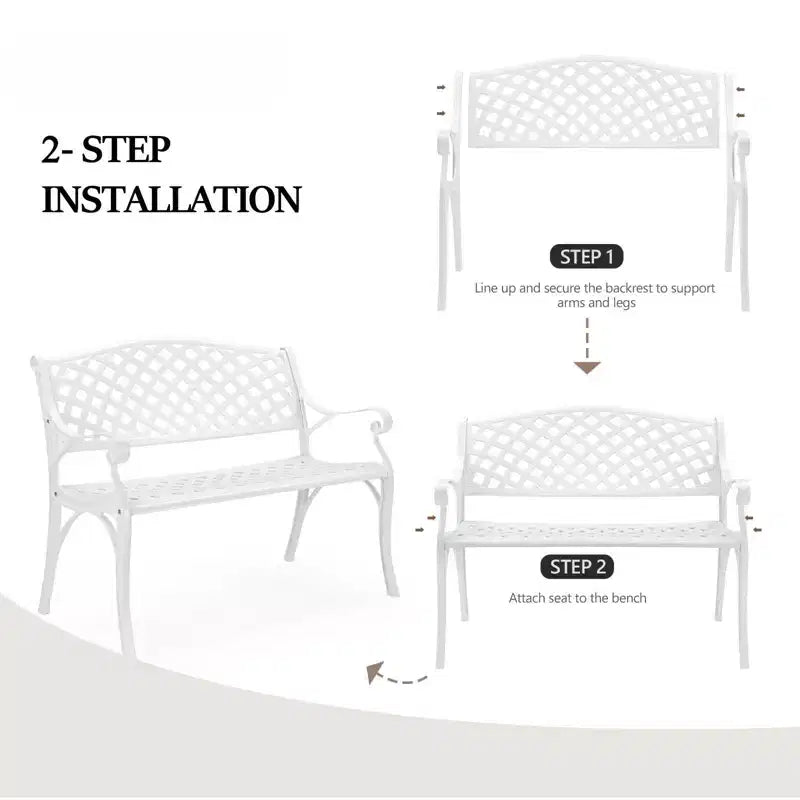 Karl Home | Banc d'extérieur en fonte d'aluminium blanc de 40,5 pouces
