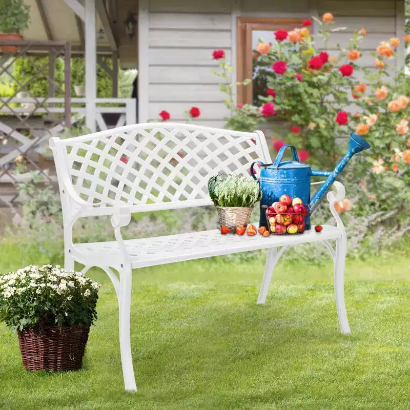 Karl Home | Banc d'extérieur en fonte d'aluminium blanc de 40,5 pouces