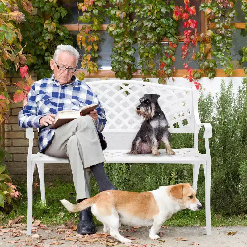 Karl Home | Banc d'extérieur en fonte d'aluminium blanc de 40,5 pouces