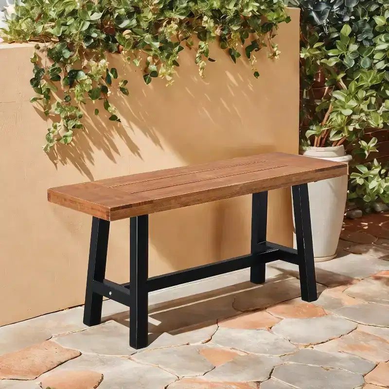 Karl Home | Banc de terrasse en bois massif et métal de 40 po