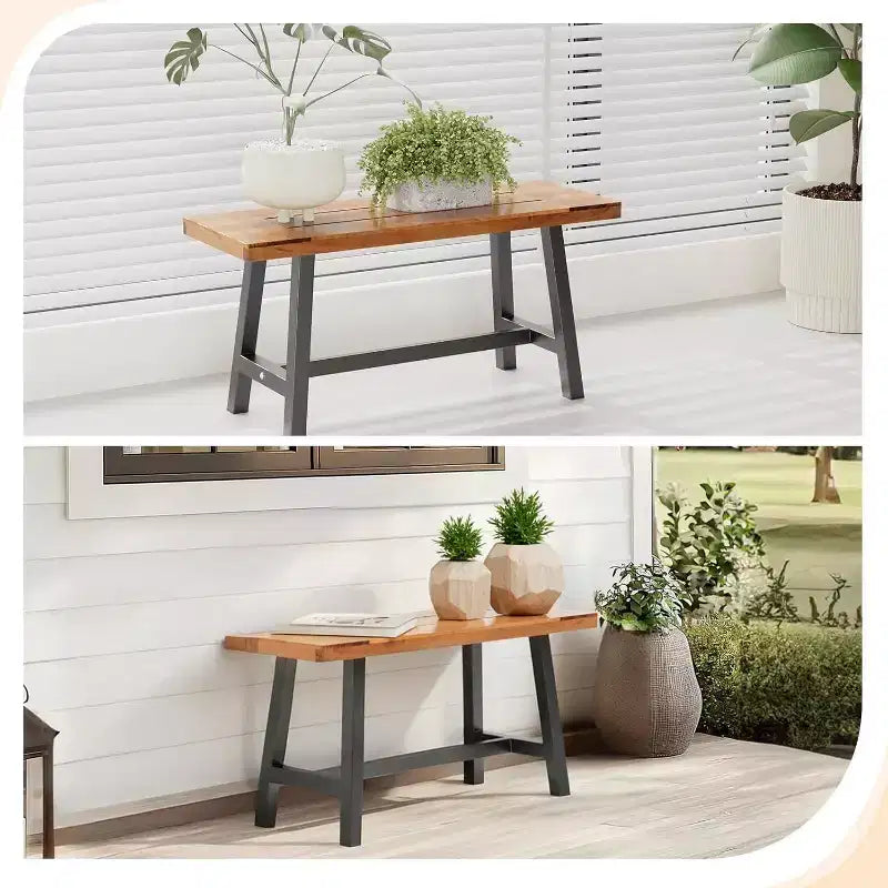 Karl Home | Banc de terrasse en bois massif et métal de 40 po